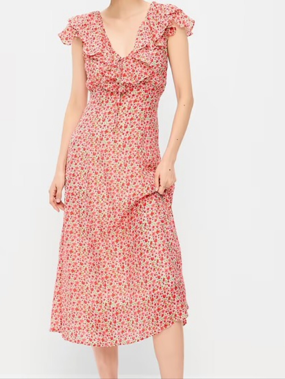 NWT - Old Navy Ruffle Sleeve Fit & Flare Red Flora Ditsy Midi Dress -Size M Tall